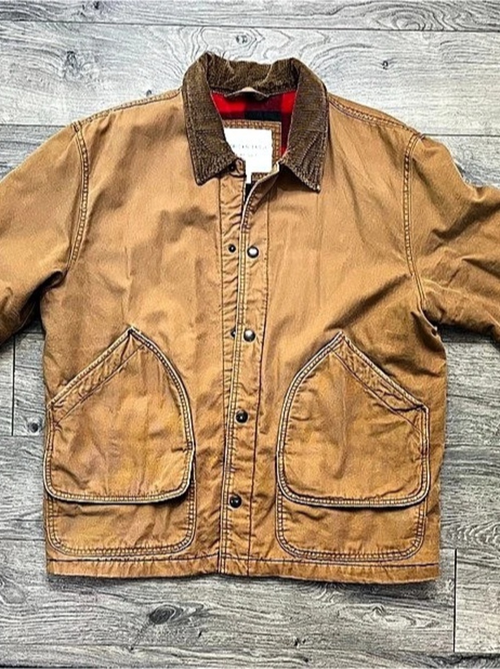 American Eagle Plaid Lined Jacket Brown Size Large Like New